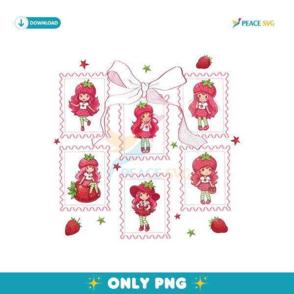 Strawberry Girl Stamp Coquette Cartoon PNG