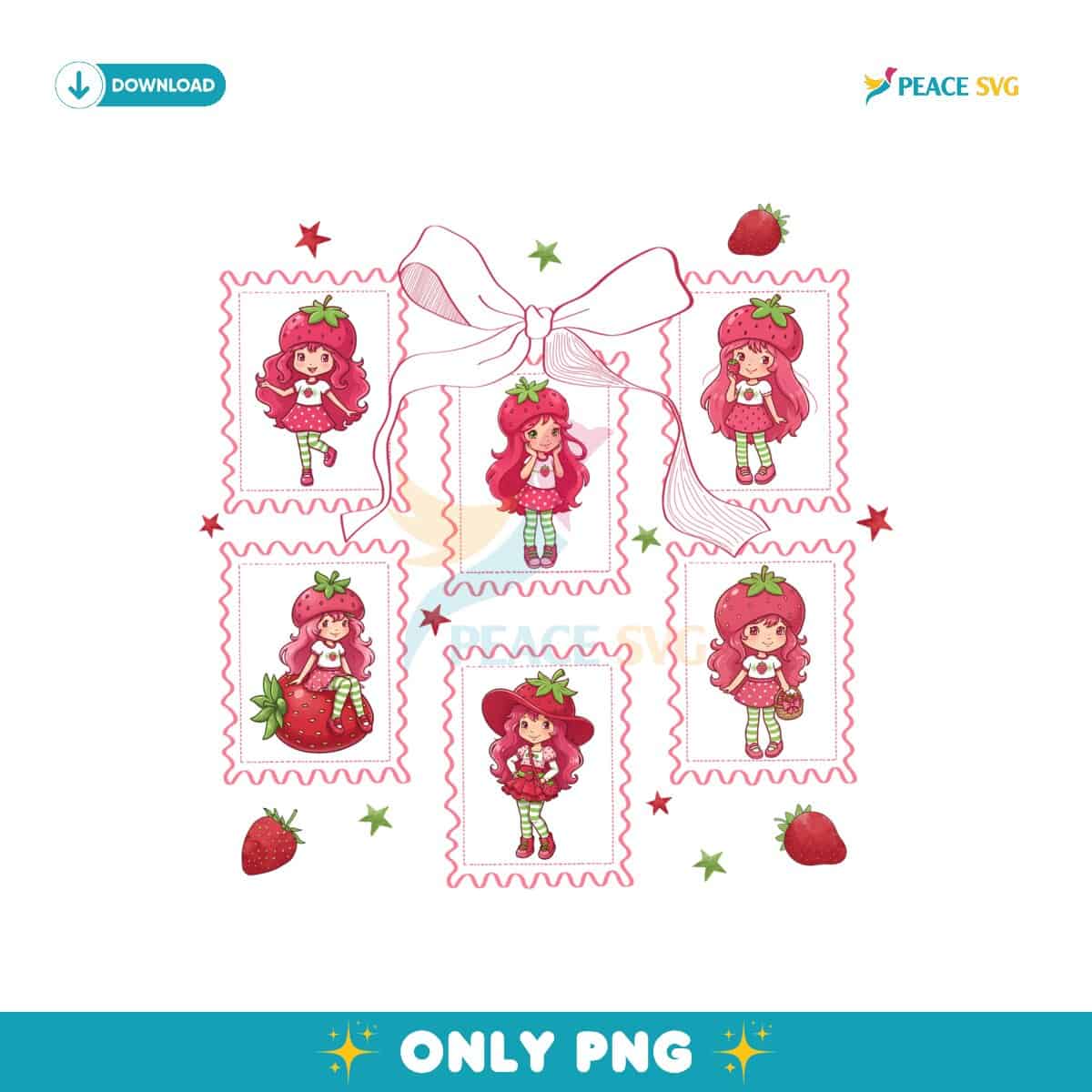 Strawberry Girl Stamp Coquette Cartoon PNG