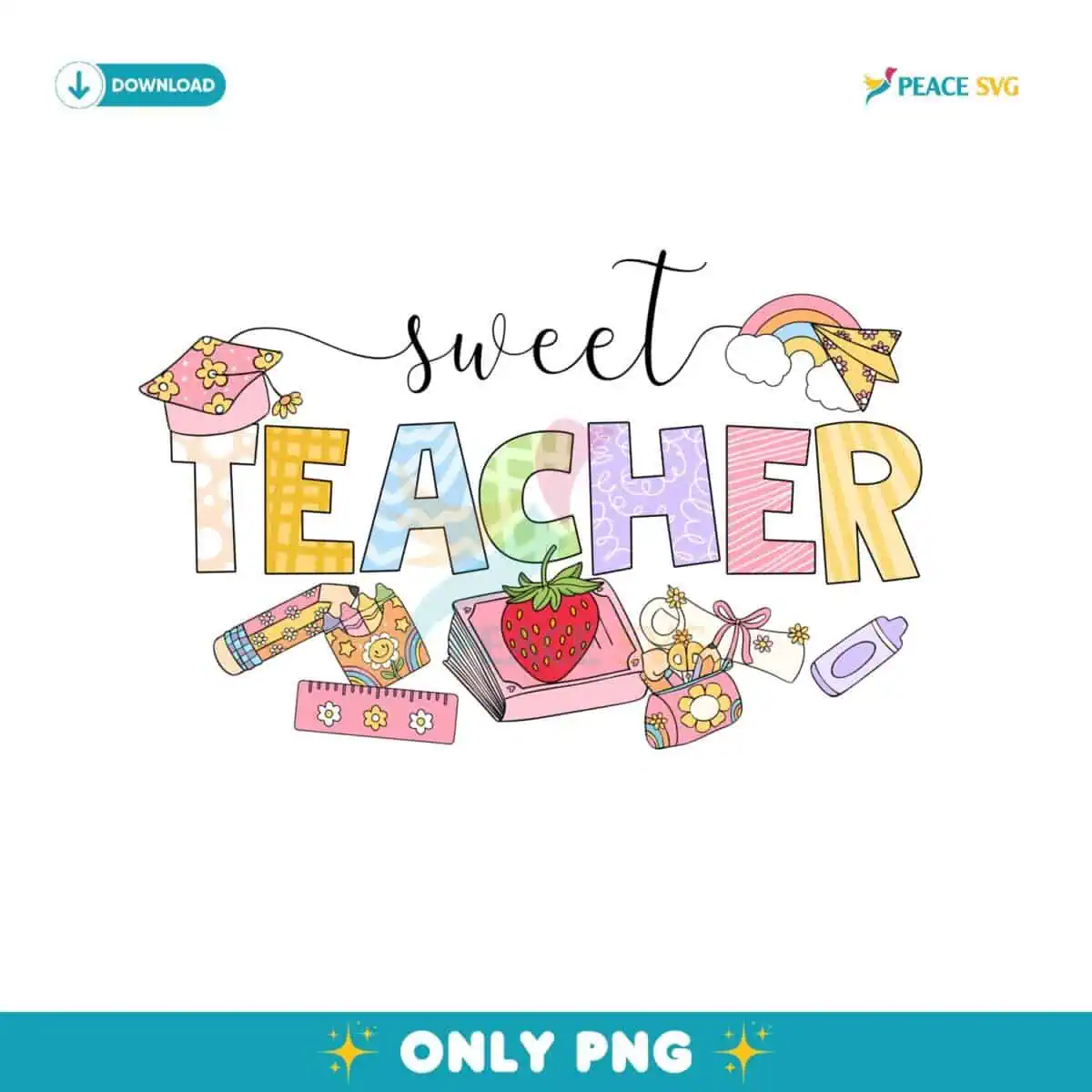 Sweet Strawberry Teacher Preschool Back To School PNG