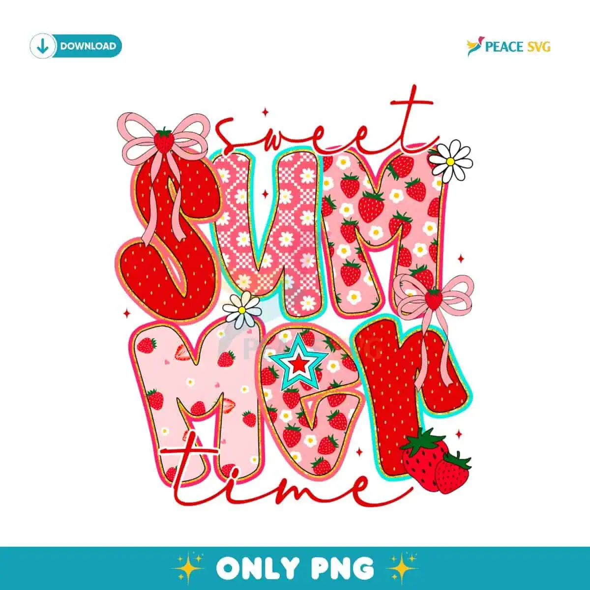 Sweet Summer Time Strawberry Coquette Glitter PNG