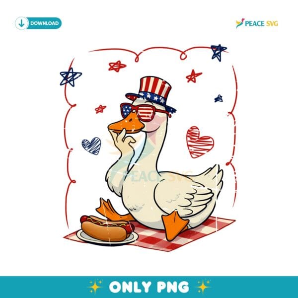 Vintage America Goose Hotdog Fun Fourth Of July PNG