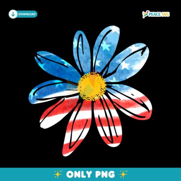 Vintage Daisy Wildflower Summer America Flag PNG