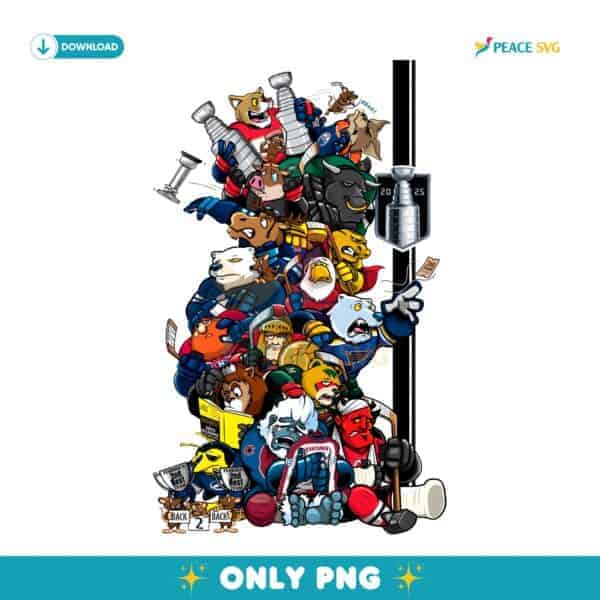 2025 Stanley Cup Hangover Nhl Mascot Pile Up Cartoon PNG