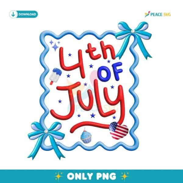 3D 4Th Of July Coquette Patriotic Bow PNG