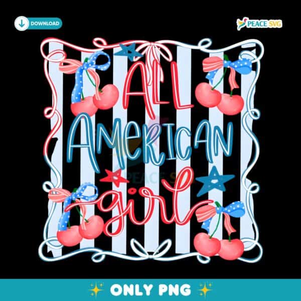 All American Girl Coquette Preppy 4Th Of July Cherries PNG