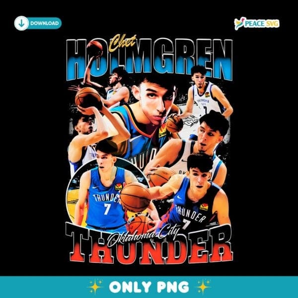 Chet Holmgren Oklahoma City Thunder Retro Basketball Collage PNG