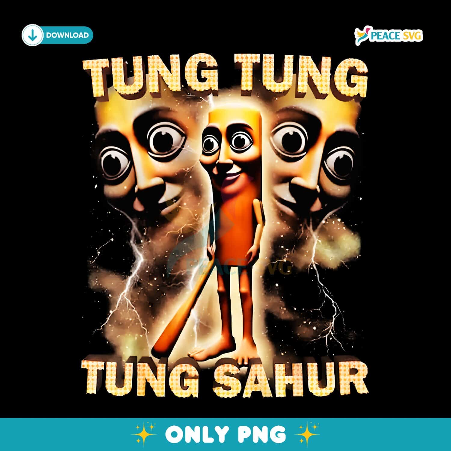 Funny Tung Tung Tung Sahur Brainrot Character Meme PNG Peace SVG