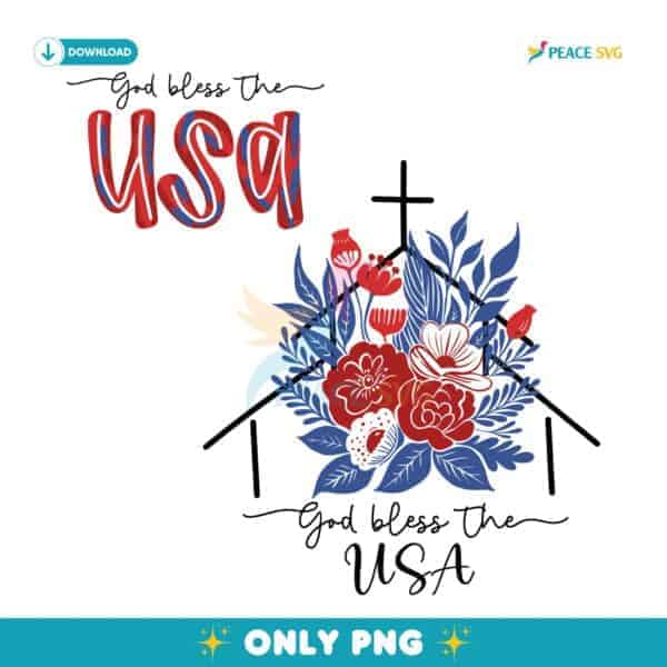 God Bless The Usa Floral Christian America PNG