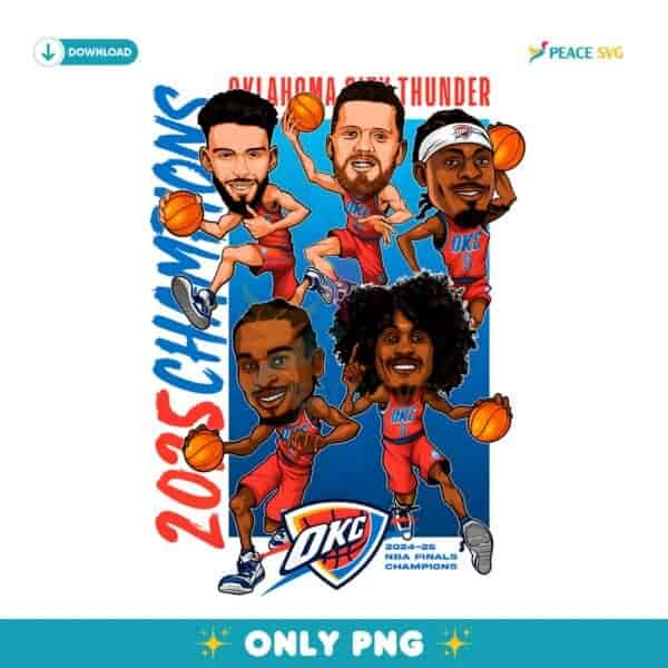 Oklahoma City Thunder Nba Finals Champions Caricature Roster PNG