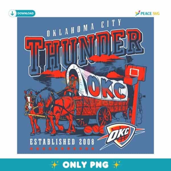 Oklahoma City Thunder Pioneer Wagon Scene Retro Basketball PNG