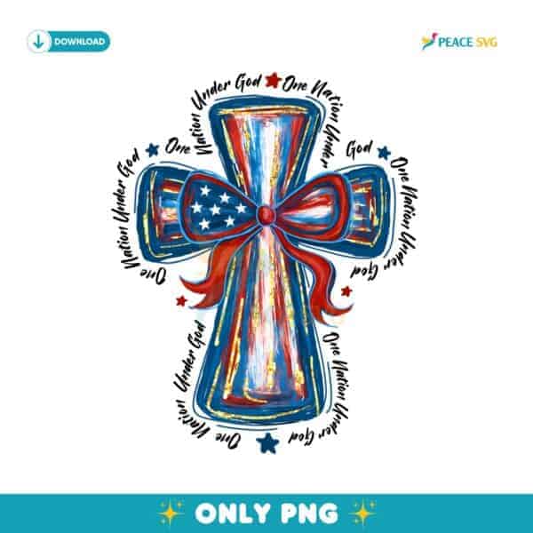 One Nation Under God Cross Memorial Day Bow PNG