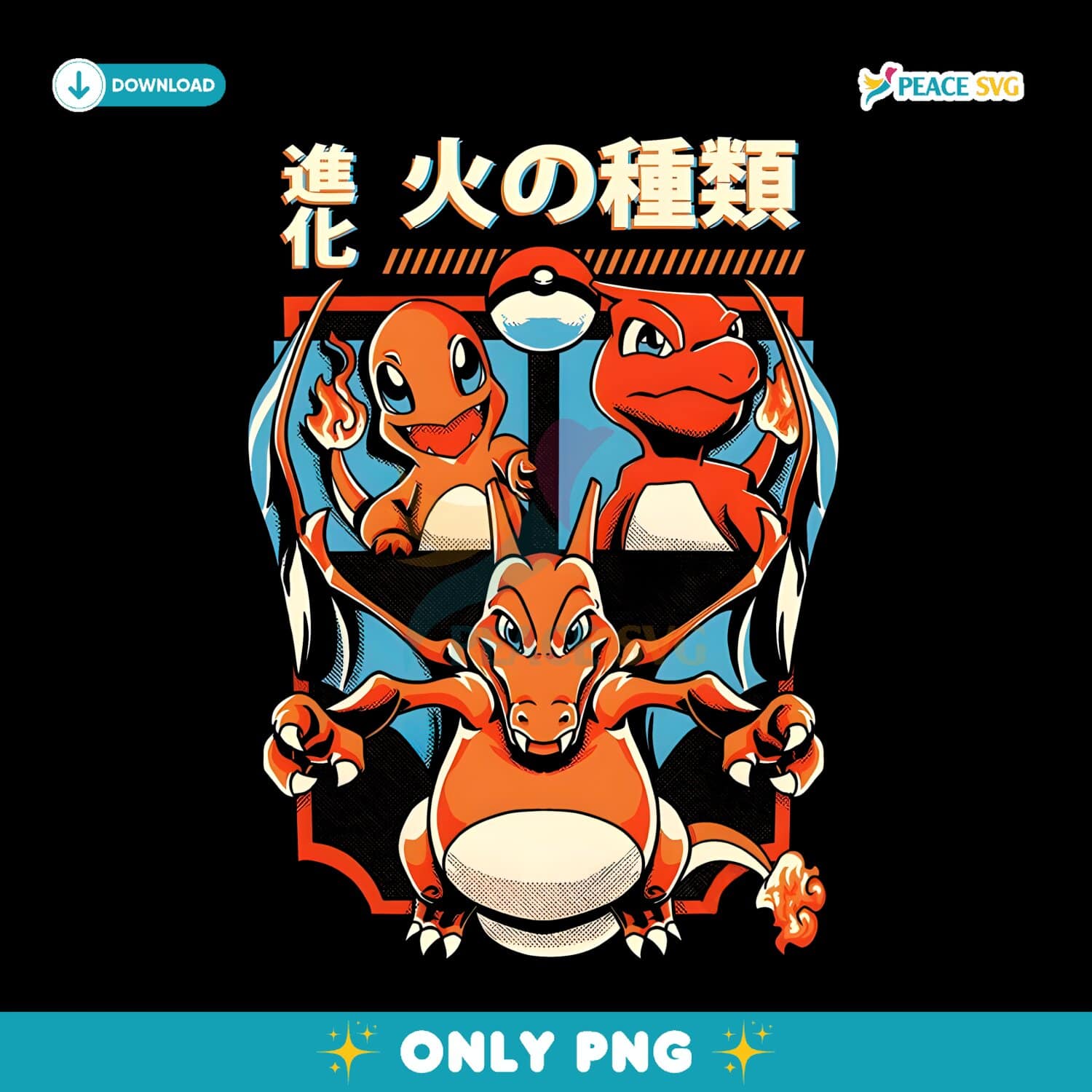Pokemon Charizard Evolution Vintage Japanese Anime Inspired Fire Trio PNG