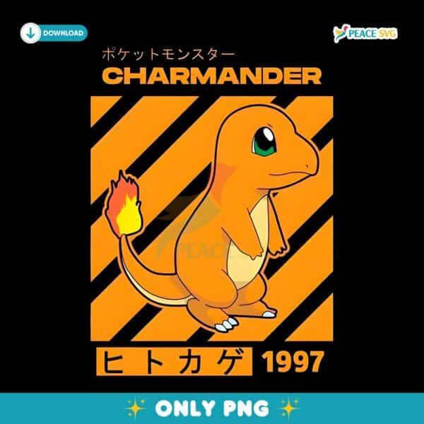 Pokemon Charmander 1997 Vintage Japanese Anime Inspired Fire Type PNG