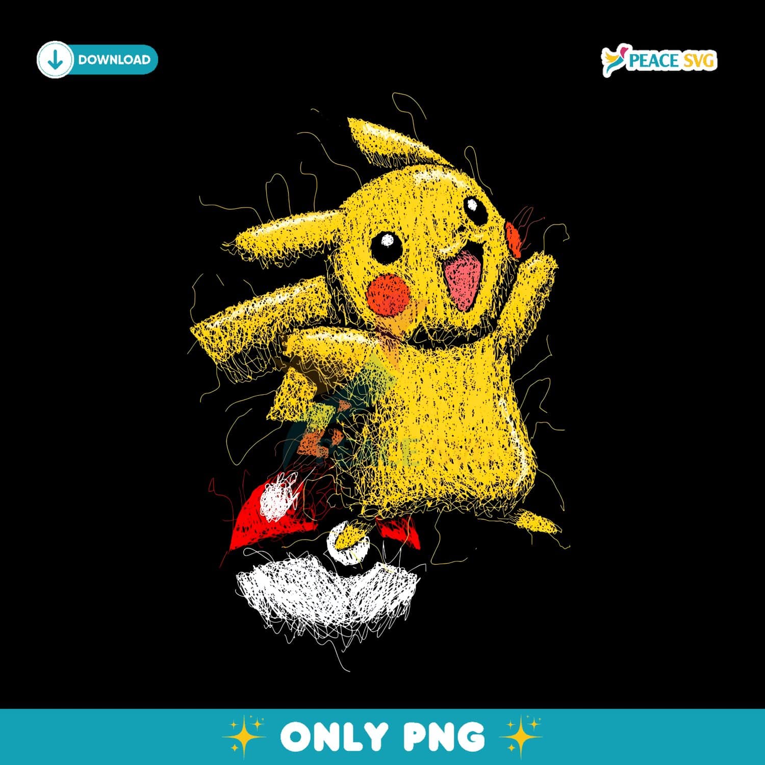 Pokemon Pikachu Scribble Art Style Electric Mouse Joyful Pose PNG