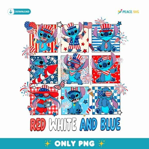 Red White And Blue Stitch Fourth Of July Usa Celebration PNG