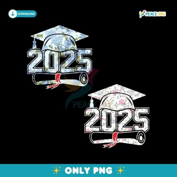 Retro Floral Graduation Class Senior Congrats 2025 PNG