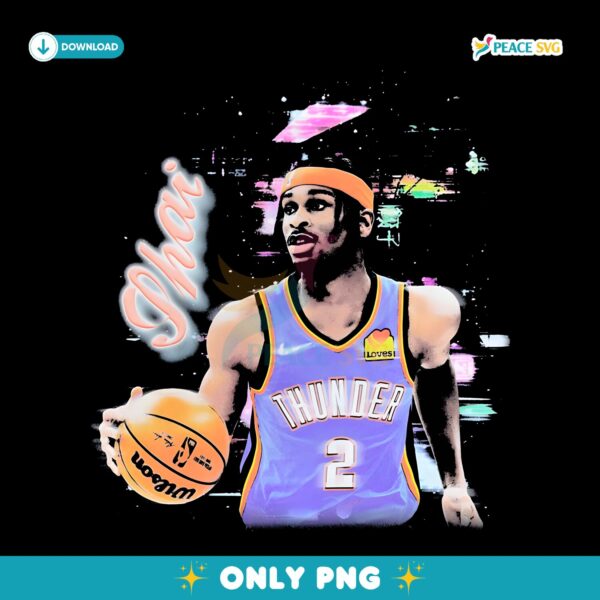 Shai Gilgeous Alexander 2025 Retro Neon Basketball Art Thunder PNG