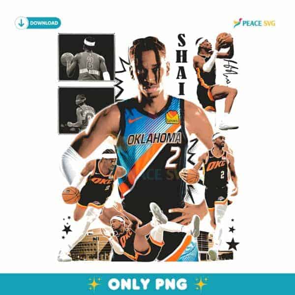 Shai Gilgeous Alexander Oklahoma City Thunder Action Collage Graphic PNG