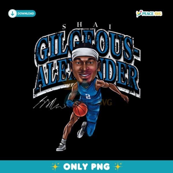 Shai Gilgeous Alexander Oklahoma City Thunder Cartoon Style PNG