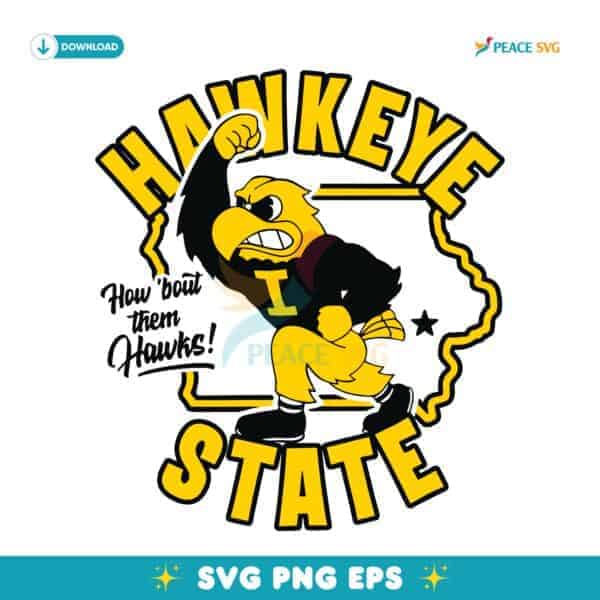 Vintage Iowa Hawkeye State Football Logo Mascot SVG