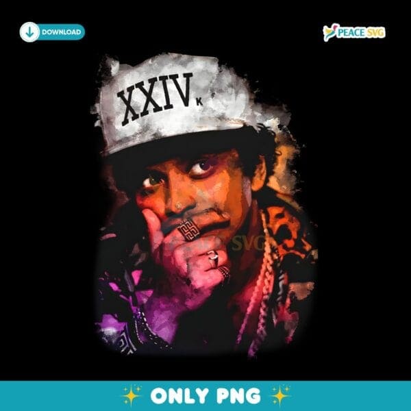 Bruno Mars 24K Magic Retro Watercolor Style PNG