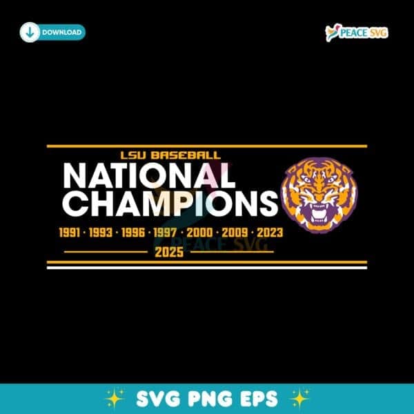 Lsu Baseball 8 Time National Champions Tiger Mascot SVG