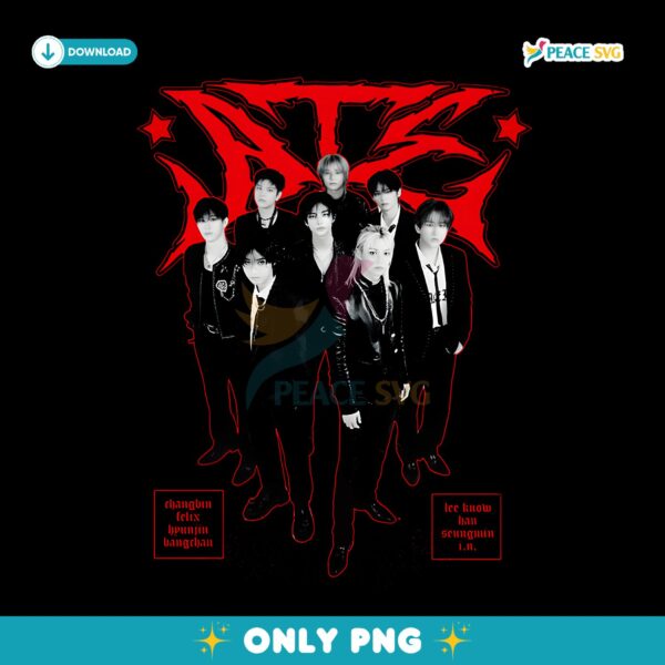 Stray Kids Retro Red Black Group Photo PNG