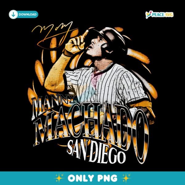 Vintage Grunge Manny Machado San Diego Baseball PNG
