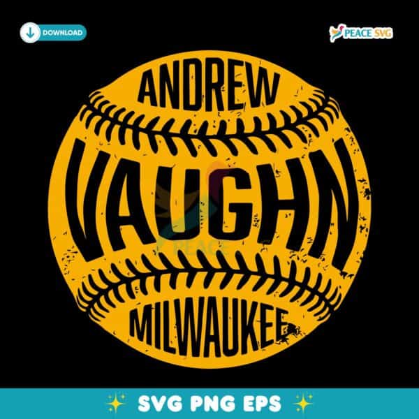 Andrew Vaughn Milwaukee Baseball Retro Yellow Stitched Ball SVG