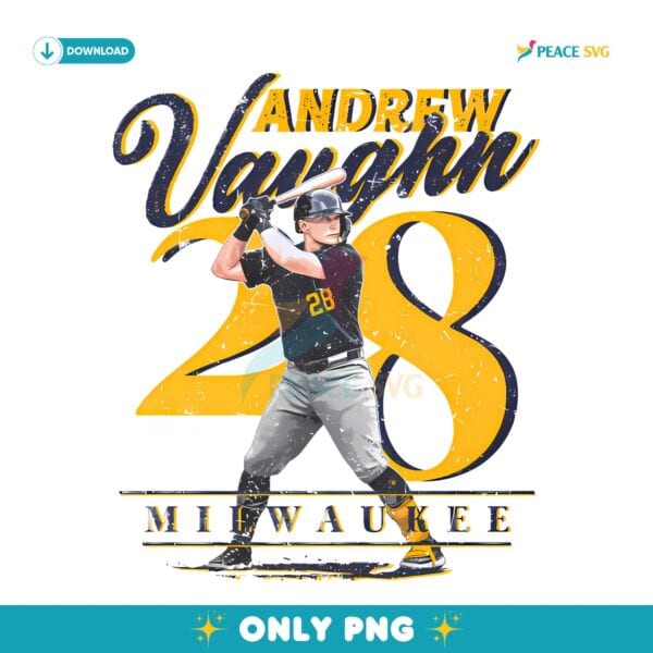 Andrew Vaughn Milwaukee Baseball Vintage Number 28 PNG