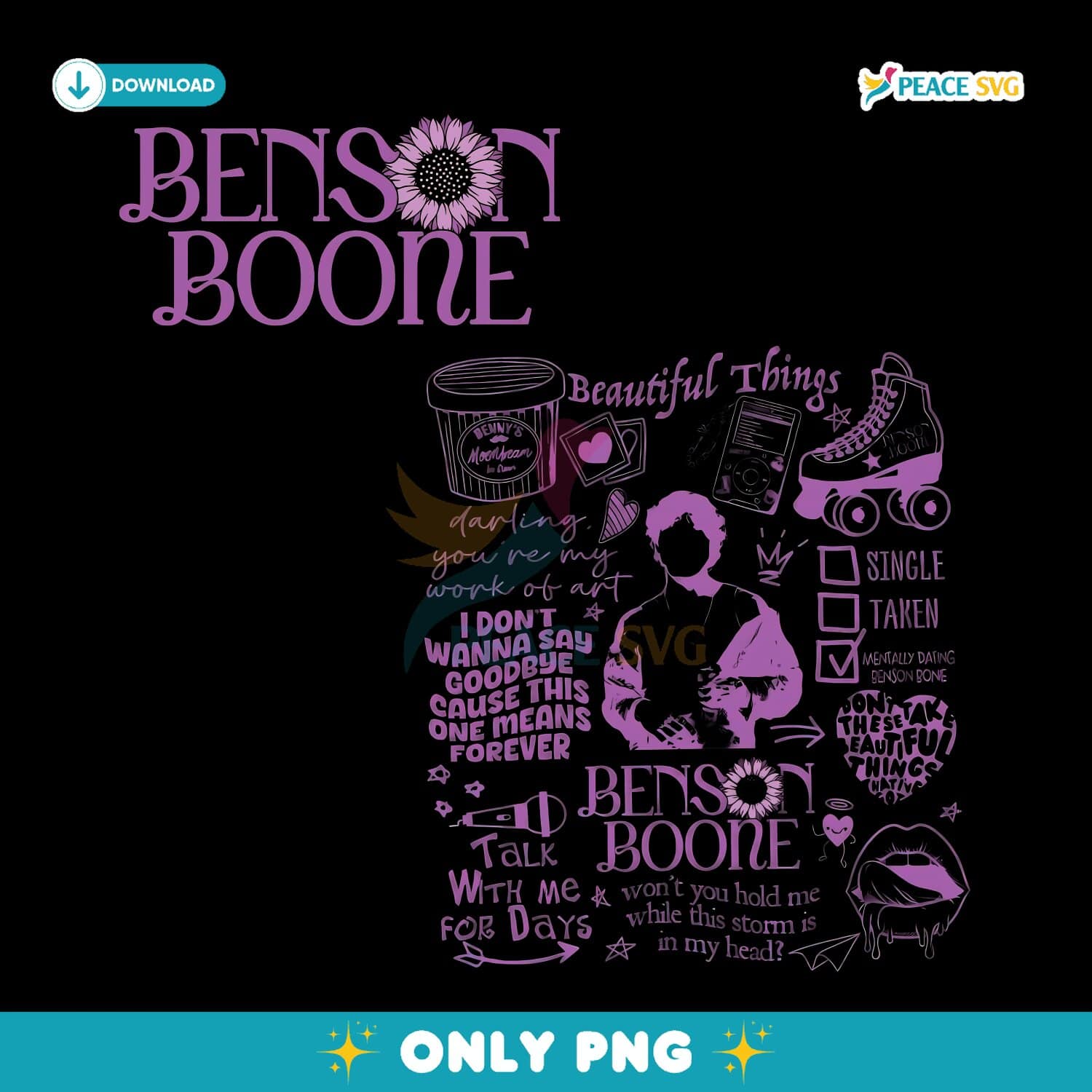 Benson Boone Quote Moonbeam Tour Merch PNG