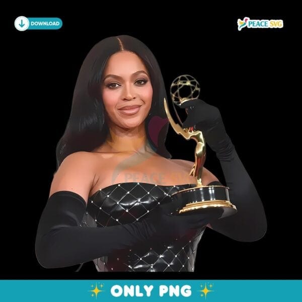 Beyonce Holding Award Black Strapless Dress Vintage Graphic PNG