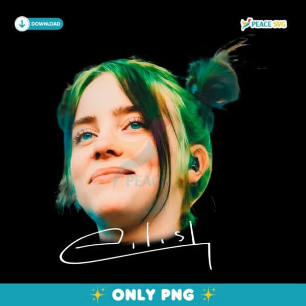 Billie Eilish Neon Hair Portrait Vintage Graphic PNG