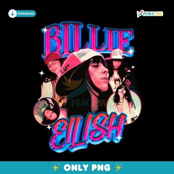 Billie Pop Star Retro Collage Neon Hat Portrait PNG