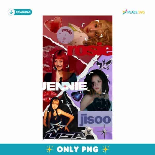 Blackpink Collage Retro Y2K Aesthetic Kpop Girl Group Fan Art PNG