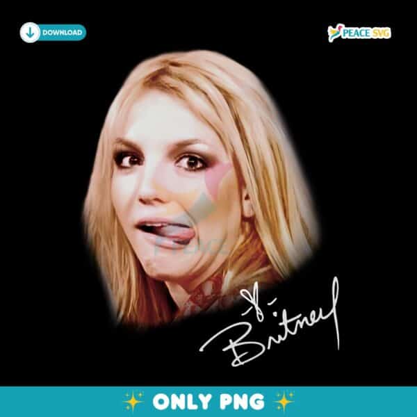 Britney Spears Funny Face Tongue Out Signature Graphic PNG
