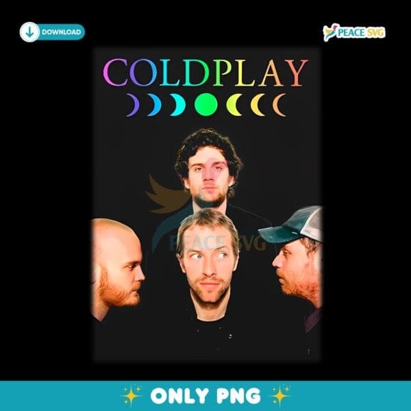 Coldplay Rainbow Moon Phases Vintage Band Portrait PNG