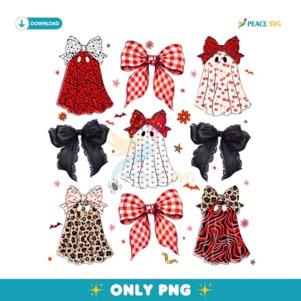 Coquette Ghost Bow Leopard Halloween Cute Spooky Season PNG
