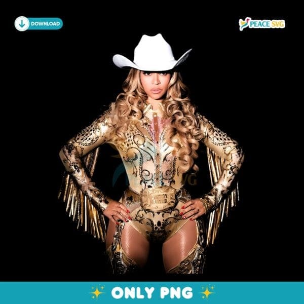 Cowgirl Beyonce Gold Fringe Bodysuit Western Concert Outfit PNG