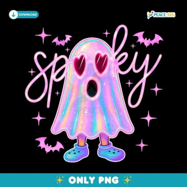 Cute Spooky Ghost Neon Iridescent Halloween Boo PNG