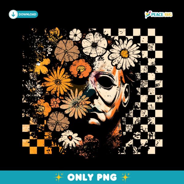 Floral Checker Michael Myers Halloween Retro Horror Movie Character PNG