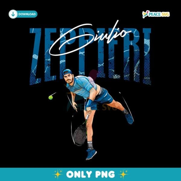Giulio Zeppieri Tennis Player Graphic Serve Pose Grunge Style PNG