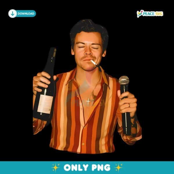 Harry Styles Retro Mic And Wine Candid Portrait PNG
