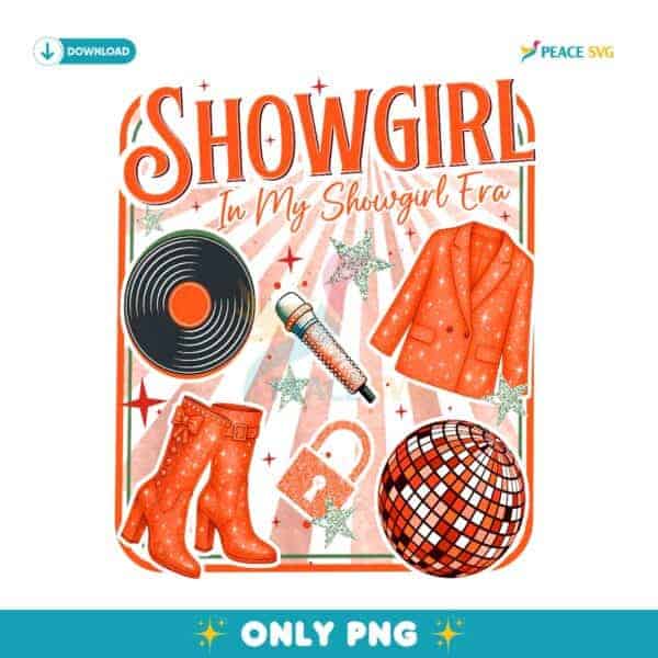 In My Showgirl Era Retro Disco Glitter Boots Jacket Vinyl Illustration PNG