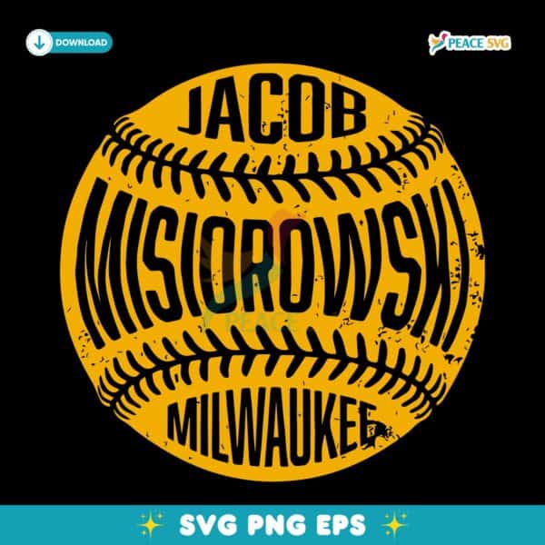 Jacob Misiorowski Milwaukee Baseball Vintage Yellow Stitched Ball SVG