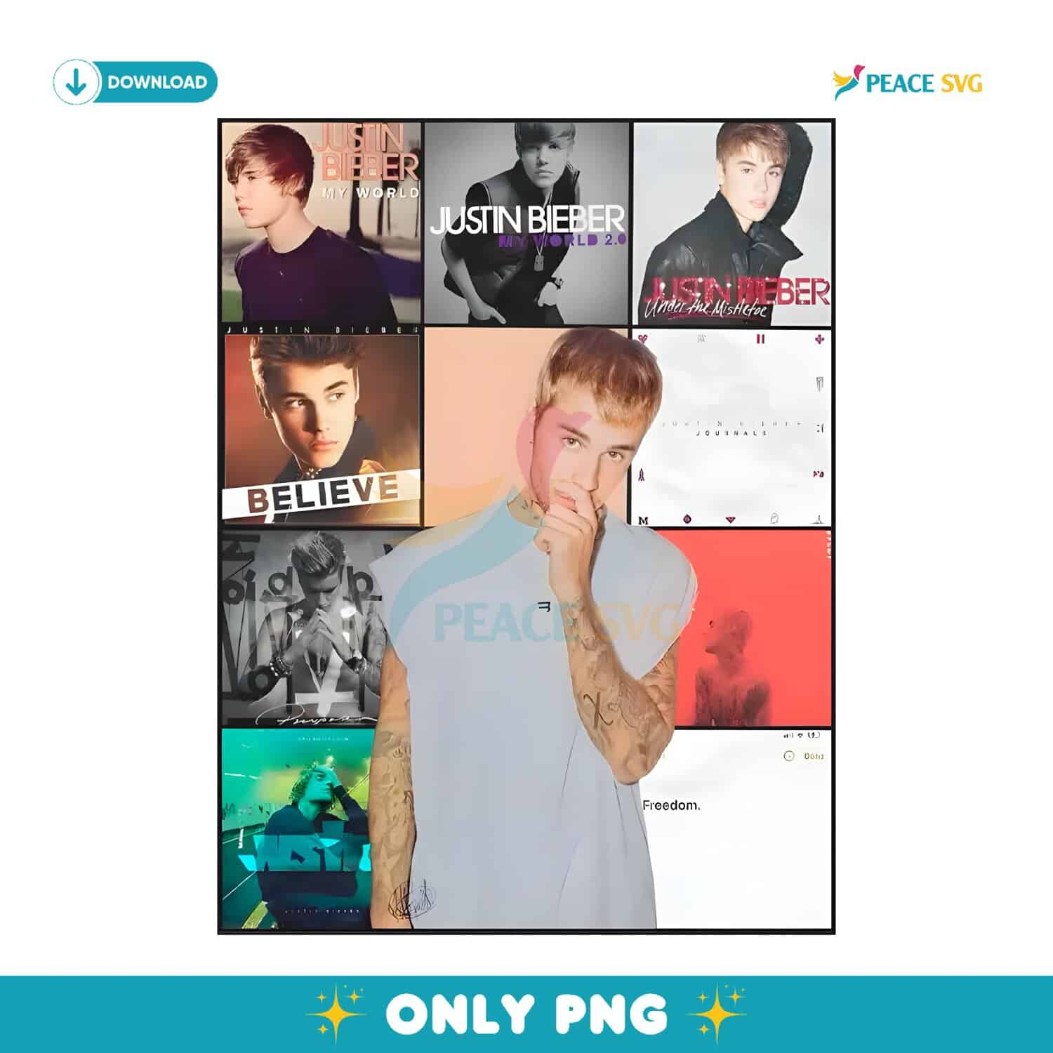 Justin Bieber Album Cover Collage Vintage PNG