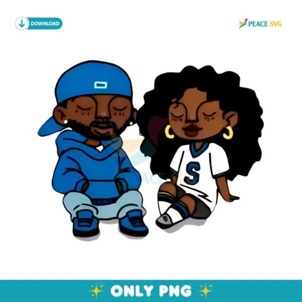 Kendrick Lamar Sza Cartoon Couple Sitting PNG