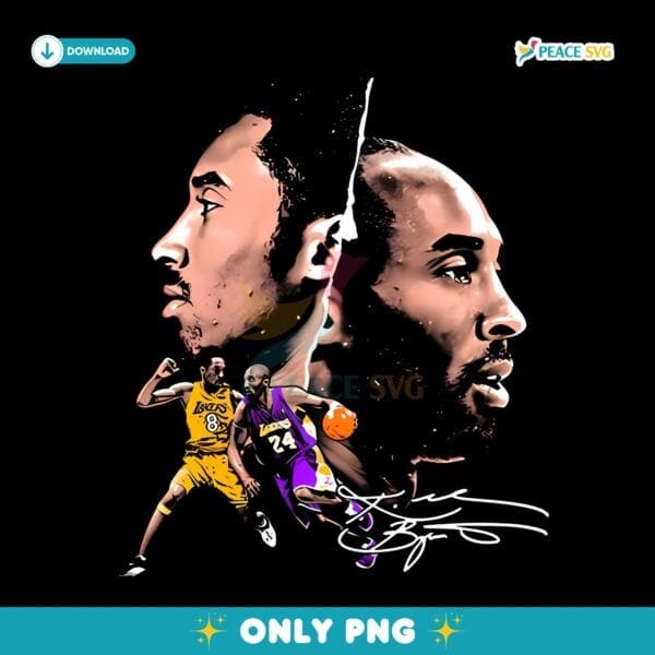 Kobe Bryant Lakers Double Portrait Vintage Basketball PNG