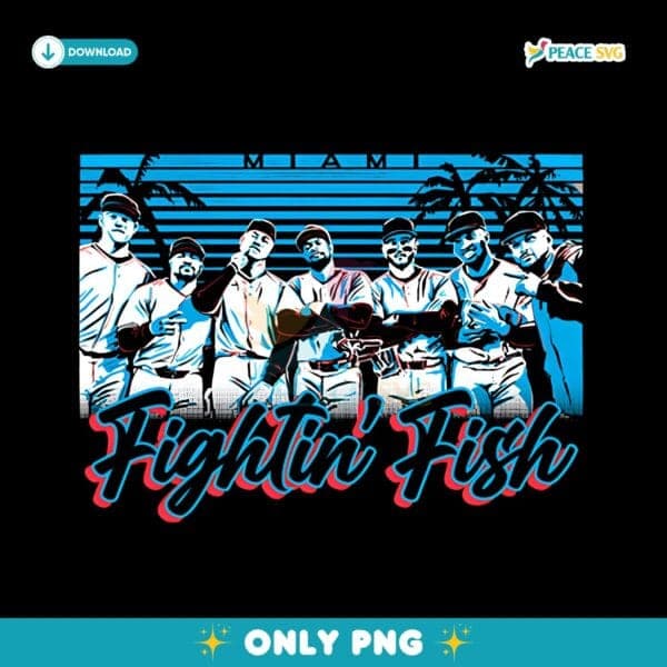 Miami Fightin Fish Retro Baseball Team Graphic PNG