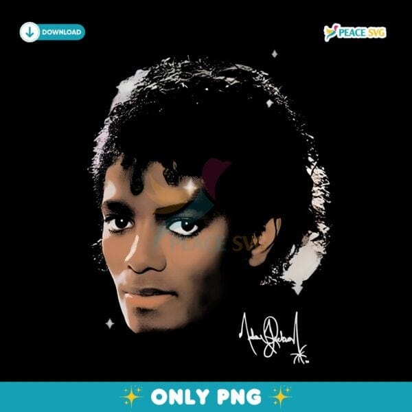 Michael Jackson Curly Hair Glow Portrait Signature PNG